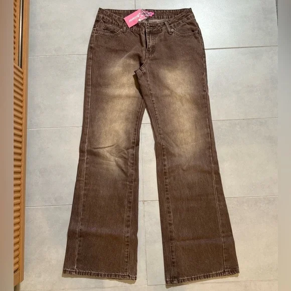 Edikted Brown Flare Wide Leg Jeans with Vintage Look NWT - Picture 6 of 8